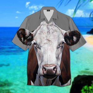3D Brown Cow Face Hawaiian Shirt for Cow Enthusiasts