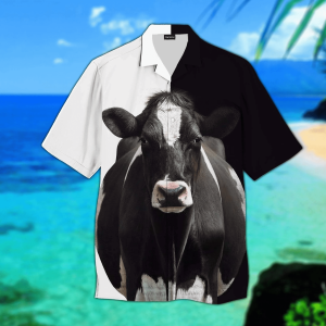 3D Cow Design in Tropical Farmer Hawaiian Shirt
