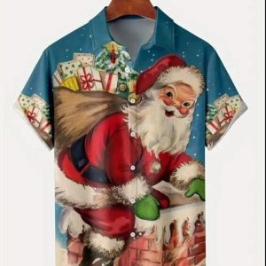 3D Santa Claus Candy Xmas Festive Men’s Hawaiian Shirt