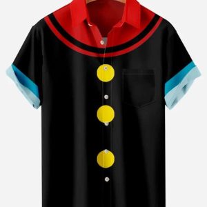 50’s Retro Funny Eating Spinach Cartoon Short Sleeve Hawaiian Shirt