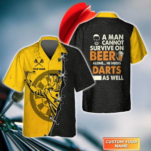 A Man Cannot Survive On Beer Alone He Needs Darts As Well 3D Trendy Hawaiian Shirt, Darts Trendy Hawaiian Shirt For Men, Women, Darts Team Shirt