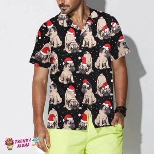 Adorable Christmas Pug Puppies Christmas Hawaiian Shirt, Best Christmas Gift For Pug Lover