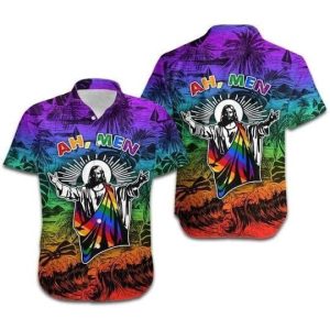 Ah Men Funny Jesus Lgbt Pride KLA Trendy Hawaiian Shirts For Men And Women