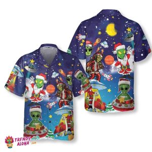 Aliens In Santa Costume Hawaiian Shirt, Funny Christmas Shirt For Men