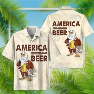 America Eagle Beer Trendy Hawaiian Shirt, Summer Short Sleeve Button Trendy Hawaiian Shirt