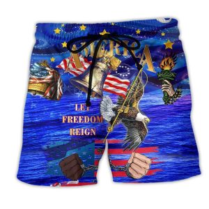 America Let Freedom Reign Merry Christmas Night Trendy KLA Hawaiian Beach Shorts