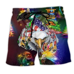 America Love Eagle Merry Christmas Trendy KLA Hawaiian Beach Shorts