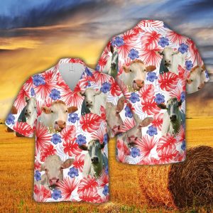American Colors Charolais Cattle Trendy Hawaiian Shirt, Cow Trendy Hawaiian Shirt, Summer Gifts For Men And Women