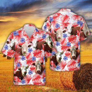 American Colors Herefold Cattle Trendy Hawaiian Shirt, Cow Trendy Hawaiian Shirt, Summer Gifts For Men And Women