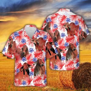 American Colors Red Brahman Cattle Trendy Hawaiian Shirt, Cow Trendy Hawaiian Shirt, Summer Gifts For Men And Women