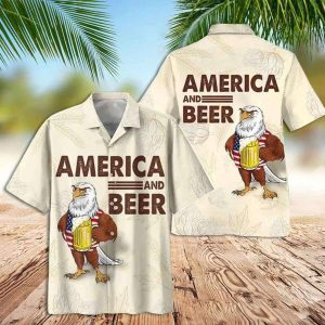 American Eagle Trendy Hawaiian Shirt, Funny America And Beer Trendy Hawaiian Shirt For Men