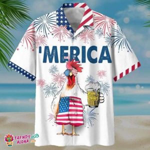 American Flag Rooster Drink Beer Print Hawaiian Shirt