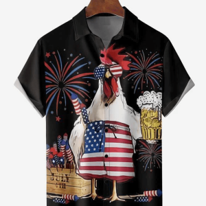 American Flag Turkey Beer Men’s Beach Trendy Hawaiian Shirt, 4Th Of July Trendy Hawaiian Shirt