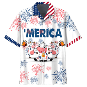 American Pride Cow Beer Themed Hawaiian Shirt