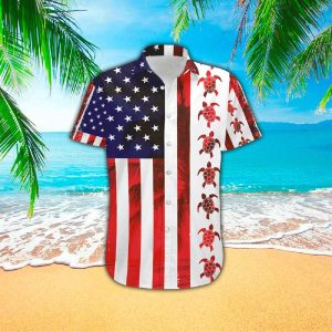 American Turtle Flag 3D Print Polyester Trendy Hawaiian Shirt, Hawaiian 3D Funny Shirt