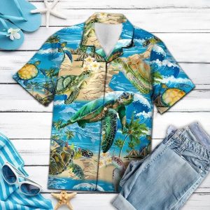Appealing Turtle Beach Summer Vacation Pattern Trendy Hawaiian Shirt, Hawaiian 3D Funny Shirt