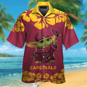 Arizona Cardinals Baby Yoda Short Sleeve Button Up Tropical Hawaiian Shirt