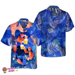 Artistic Beer Party Hawaiian Shirt For Men, Beer Lovers KLA Shirts, Blue Tropical Shirt