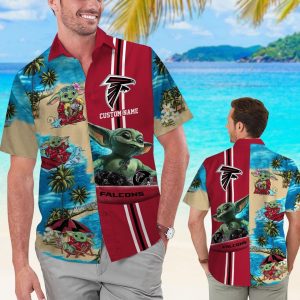 Atlanta Falcons Baby Yoda Name Personalized Short Sleeve Tropical Hawaiian Shirt
