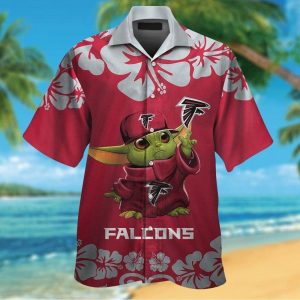 Atlanta Falcons Baby Yoda Short Sleeve Button Up Tropical Hawaiian Shirt