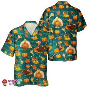 Autumn Pumpkin Turkey Lover Unisex Hawaiian Shirt for Thanksgiving