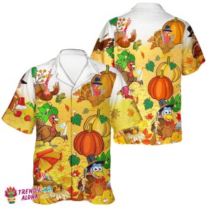 Autumn Pumpkin Turkey Unisex Hawaiian Shirt for Thanksgiving Feast