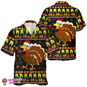 Autumnal Turkey with Leaves Unisex Hawaiian Shirt for Thanksgiving Day