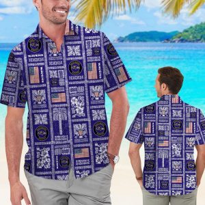 Baltimore Ravens Summer Commemorative Short Sleeve Button Up Tropical Hawaiian Shirt