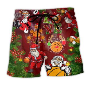 Basketball Santa Love Basketball Merry Christmas Trendy KLA Hawaiian Beach Shorts