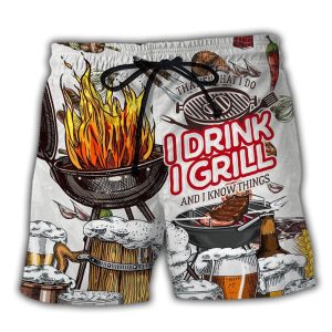 Bbq Grill And Drink Beer Trendy KLA Hawaiian Beach Shorts