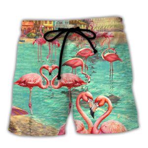 Beach Flamingo Love You To The Beach And Back Trendy KLA Hawaiian Beach Shorts