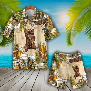 Bear & Beer Trendy Hawaiian Shirt Set Unisex