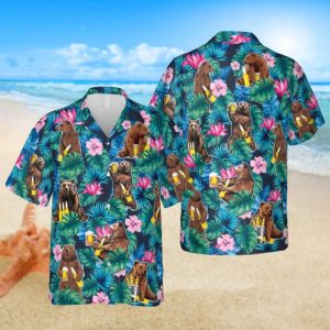 Bear And Beer Trendy Hawaiian Shirt, Tropical Plants Clothing