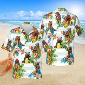 Bear Drinking Beer Trendy Hawaiian Shirt, Campsite Outfit