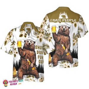 Bear Drinks Beer Hawaiian Shirt