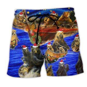 Bear Floats Boats Edition Merry Christmas Trendy KLA Hawaiian Beach Shorts