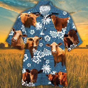 Beefmaster Cattle Lovers Blue Tribal Pattern Trendy Hawaiian Shirt, Cow Trendy Hawaiian Shirt For Summer Gifts