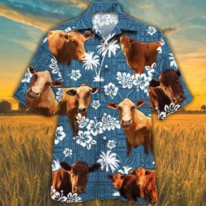 Beefmaster Cattle Lovers Blue Tribal Pattern Trendy Hawaiian Shirt, Cow Trendy Hawaiian Shirts For Men, Women
