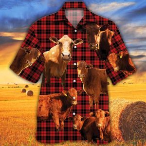 Beefmaster Cattle Lovers Red Tartan Pattern Trendy Hawaiian Shirt, Cow Trendy Hawaiian Shirt For Summer Gifts