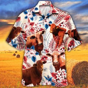 Beefmaster Cattle Lovers Texas Flag Trendy Hawaiian Shirt, Cow Trendy Hawaiian Shirt Vintage Flower, Trendy Hawaiian Shirt Men, Trendy Hawaiian Shirt Women