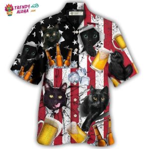 Beer And Black Cat American Flag Vintage Hawaiian Shirt – Trendy KLA