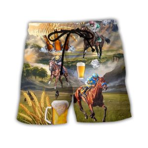 Beer And Horse Racing On The Steppe Trendy KLA Hawaiian Beach Shorts