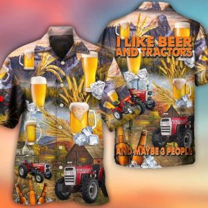 Beer And Tractor Autumn Farm Life Trendy Hawaiian Shirt Short Sleeve, Trendy Hawaiian Shirt For Woman