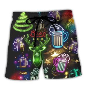 Beer Christmas Neon Art Drinking Trendy KLA Hawaiian Beach Shorts