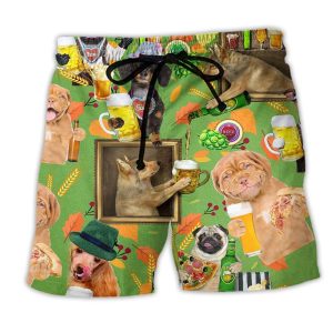 Beer Dog Loves Beer Everyday Trendy KLA Hawaiian Beach Shorts