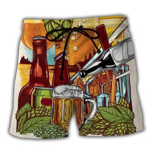 Beer Drinking It’s Beer Time Trendy KLA Hawaiian Beach Shorts