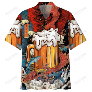 Beer Hawaii Shirt Beer Cup In Ocean Red Blue Hawaiian KLA Shirt