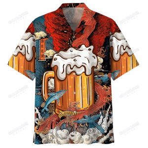 Beer Hawaii Shirt Beer Cup In Ocean Red Blue Trendy Hawaiian Shirt Beer KLA Shirt