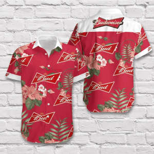Beer Hawaii Shirt Budweiser Logo Tropical Hibiscus Flower Red Hawaiian KLA Shirt