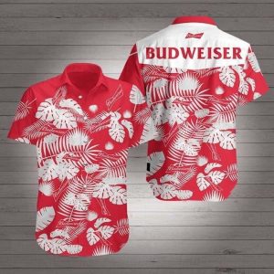 Beer Hawaii Shirt Budweiser Logo Tropical Red White Hawaiian KLA Shirt
